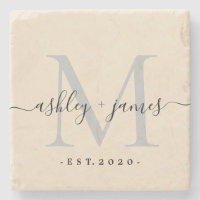 Chic Monogram Script-Namen Hochzeitdatum Elfenbein