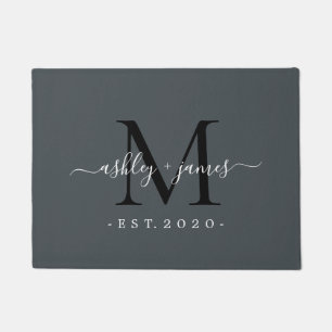 Chic Monogram Script Names Year etabliert Gray Fußmatte