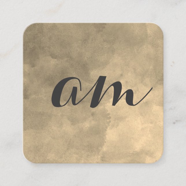 Chic Monogram Sepia Background Quadratische Visitenkarte (Vorderseite)