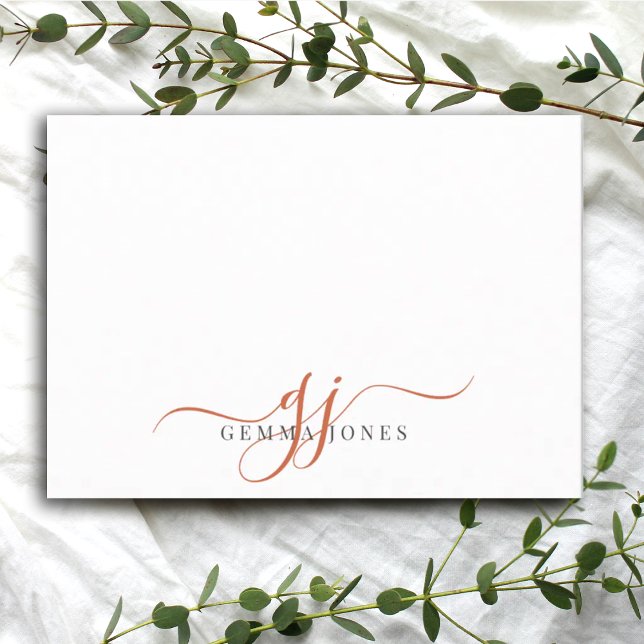 Chic Monogram Terracotta Script Initials Mitteilungskarte (Von Creator hochgeladen)