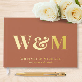 Chic Monogram Terracotta Wedding Gästebuch