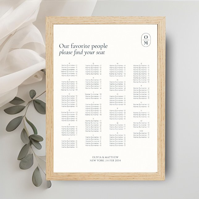 Chic Monogram Wedding Alphabet Seating  Poster (Von Creator hochgeladen)