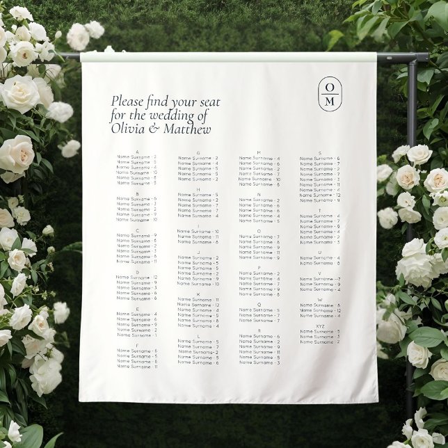 Chic Monogram Wedding Alphabet Seating Wedding Wandteppich (Von Creator hochgeladen)