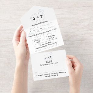 Chic Monogram Wedding Rings Real Foil gepresst All-in-One-Einladung