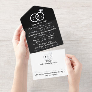 Chic Monogram Wedding Rings Real Foil gepresst All-in-One-Einladung