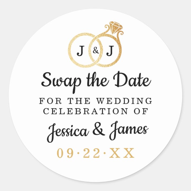 Chic Monogram Wedding Rings Rette oder tauscht das Runder Aufkleber (Vorderseite)