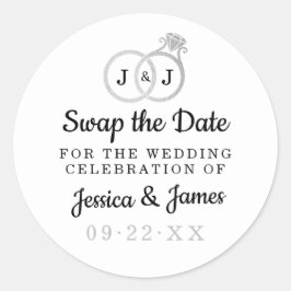 Chic Monogram Wedding Rings Rette oder tauscht das Runder Aufkleber