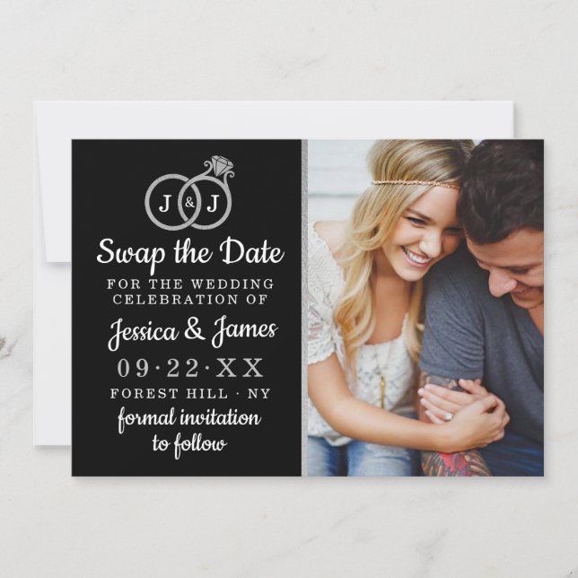 Chic Monogram Wedding Rings Rette oder tauscht das Save The Date (Vorderseite)