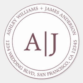 Chic Monogram Wedding Rücksendeadresse Burgundy Runder Aufkleber