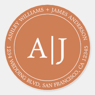 Chic Monogram Wedding Rücksendeadresse Burnt Orang Runder Aufkleber