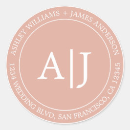 Chic Monogram Wedding Rücksendeadresse Dusty Pink Runder Aufkleber