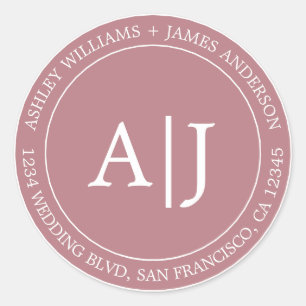Chic Monogram Wedding Rücksendeadresse Dusty Rose Runder Aufkleber