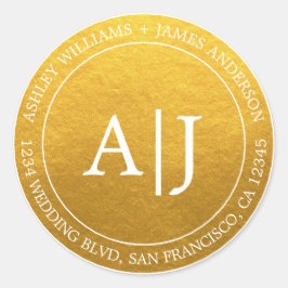 Chic Monogram Wedding Rücksendeadresse Gold Classi Runder Aufkleber