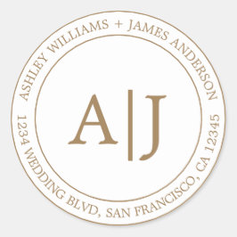 Chic Monogram Wedding Rücksendeadresse Gold Runder Aufkleber