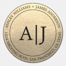 Chic Monogram Wedding Rücksendeadresse Gold Runder Aufkleber