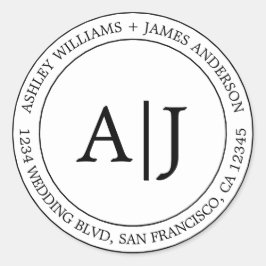 Chic Monogram Wedding Rücksendeadresse Schwarz-wei Runder Aufkleber