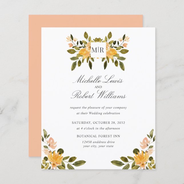 Chic Monogram Yellow Green Flororal Wedding (Vorne/Hinten)