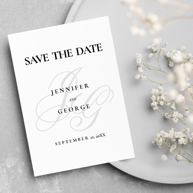 Chic Monogramm-Initialen Save the Date Schwarz-wei (Chic monogram initials black white Save The Date)