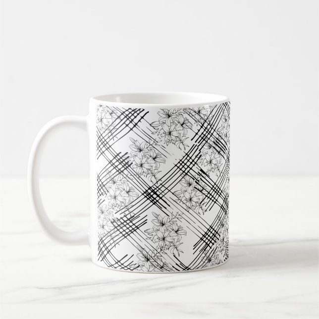 Chic Monogrammierte Blume und Streifen Kaffeetasse (Links)
