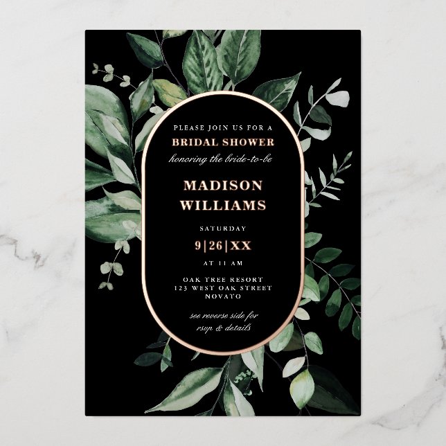 Chic Moody Botanic Frame Brautparty REAL Folieneinladung (Vorderseite)