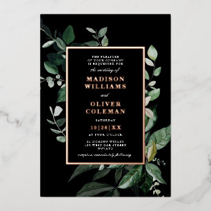 Chic Moody Botanical Frame Wedding REAL Folieneinladung