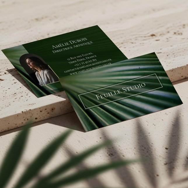 Chic Moody Elegant Palm Leaf Luxury Feminine Photo Visitenkarte (Chic Moody Elegant Palm Leaf Luxury Feminine Photo Business Card)