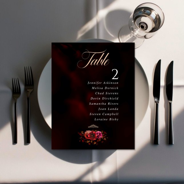 Chic moody red black floral Wedding Seating Charts (Von Creator hochgeladen)