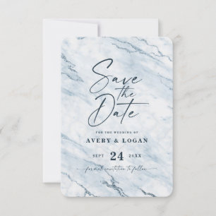 Chic Moonlight Marmor mit dusty Blue Foil Details Save The Date