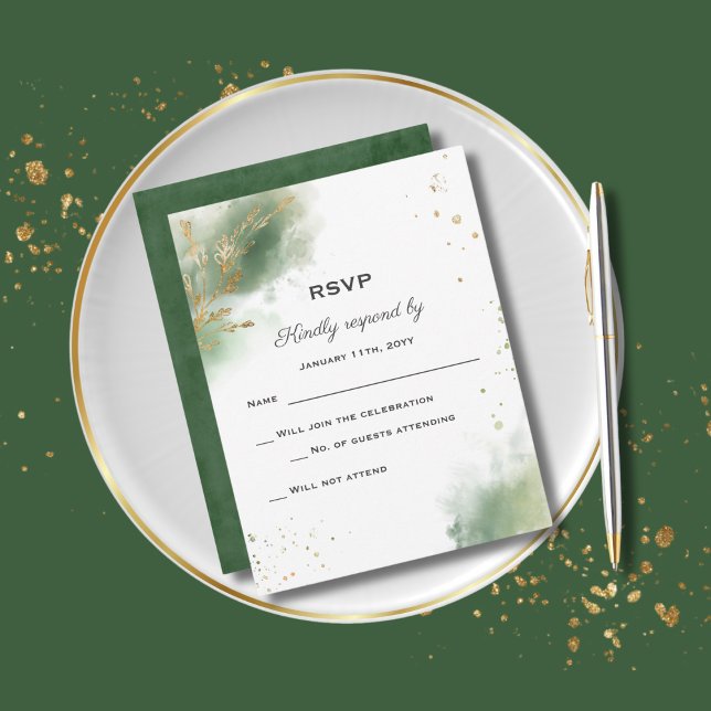Chic Moss Green Gold Wedding RSVP Card Karte (Von Creator hochgeladen)