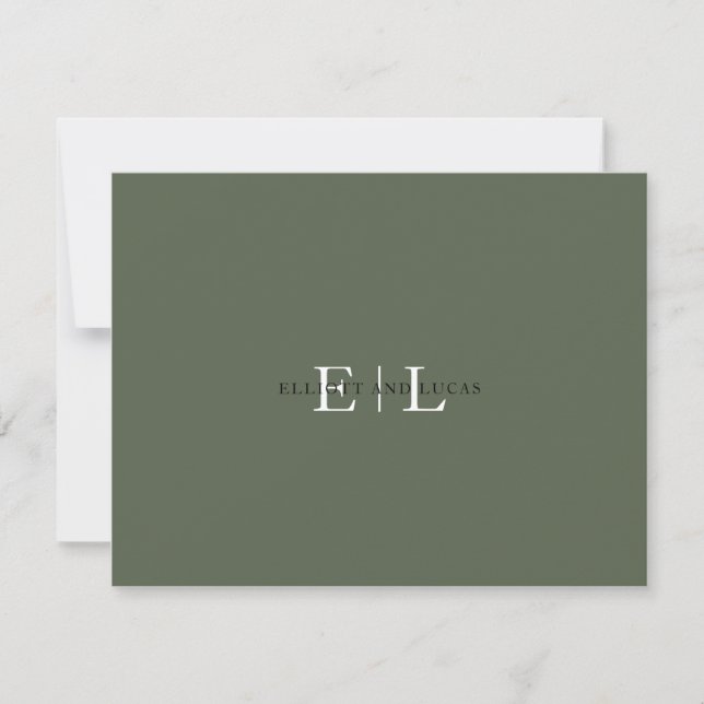 Chic Moss Green Wedding Monogram Note Card Mitteilungskarte (Vorderseite)
