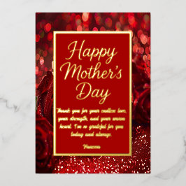 Chic Mother Day Card | Rote Blume und Gold-Schrift Folien Feiertagskarte
