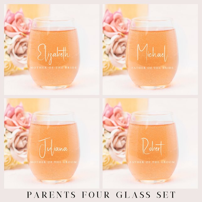Chic Mother Father Personalisiert Wedding Weinglas Ohne Stiel (Von Creator hochgeladen)