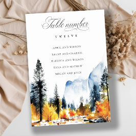 Chic Mountain Fall Landschaft Hochzeitsstift Tischnummer