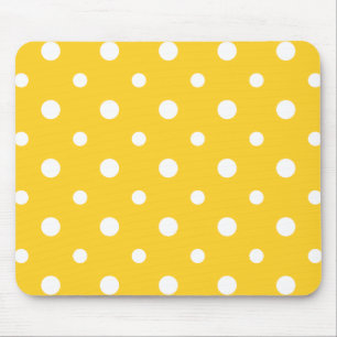 Chic Mousepad: Weiße Jumbo-Polkas auf Gelb Mousepad