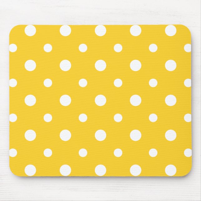 Chic Mousepad: Weiße Jumbo-Polkas auf Gelb Mousepad (Vorne)