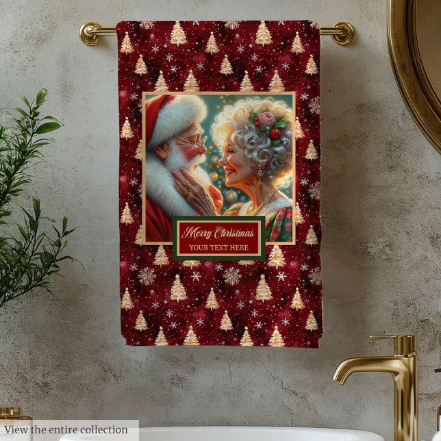 Chic Mr. und Mrs. Claus Gold Trees Red Bath Handtu Badhandtuch Set (Chic Mr. and Mrs. Claus Gold Trees Red Bath Towel)