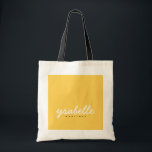 Chic Mustard Yellow Einfache, feine Schreibschrift Tragetasche<br><div class="desc">Chic Mustard Yellow Einfaches,  feines Script Name Tote Tag</div>