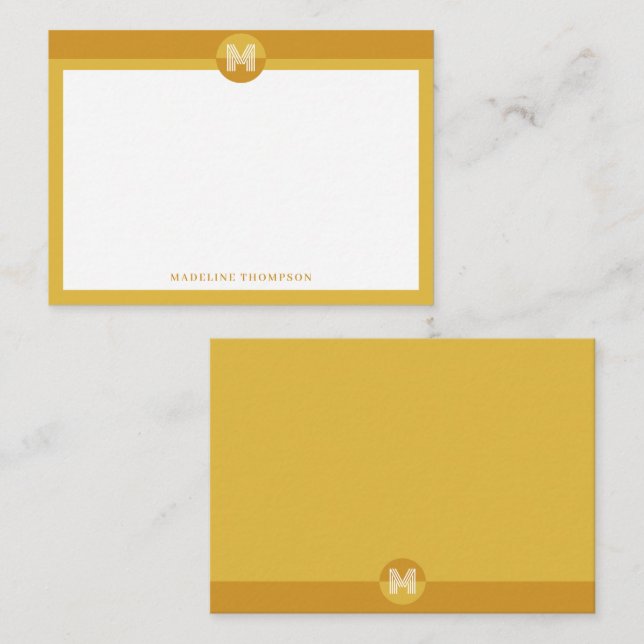 Chic Mustard Yellow Geometric Modern Monogram Mitteilungskarte (Vorne/Hinten)