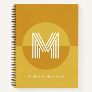 Chic Mustard Yellow Geometric Modern Monogram Notizbuch
