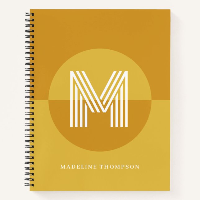 Chic Mustard Yellow Geometric Modern Monogram Notizbuch (Vorderseite)