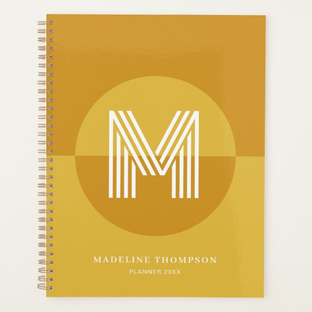 Chic Mustard Yellow Geometric Modern Monogram Planer (Vorderseite)