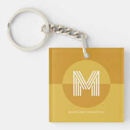 Chic Mustard Yellow Geometric Modern Monogram Schlüsselanhänger