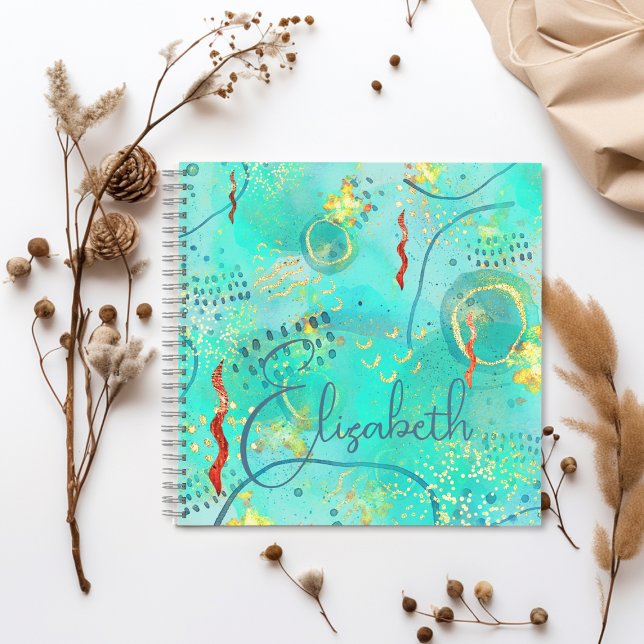 Chic Muster Türkis & Golden Misty Monogram Notizbuch (Von Creator hochgeladen)