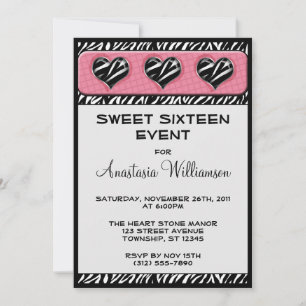 Chic My Heart Zebra Print Pink Birthday lädt ein Einladung