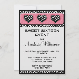 Chic My Heart Zebra Print Pink Birthday lädt ein Einladung