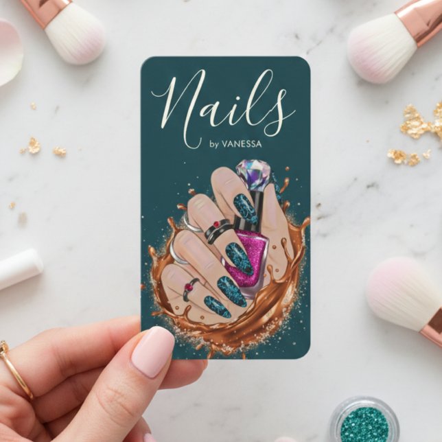 Chic Nail Art Studio Manicurist Artist Dark Green Visitenkarte (Von Creator hochgeladen)