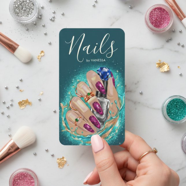 Chic Nail Art Studio Manicurist Artist Dark Green Visitenkarte (Von Creator hochgeladen)