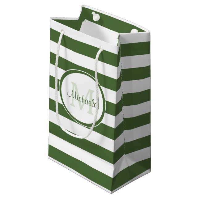 Chic Name Big True Green Stripes und Monogram Kleine Geschenktüte (Vorderseite Schrägansicht)