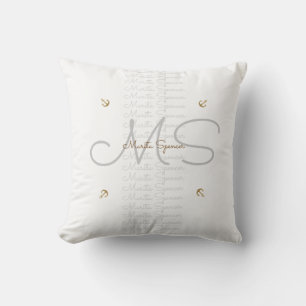 Chic Name & Initialien mit Ankern , monogramm weiß Kissen