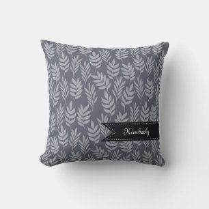 Chic Name mit elegantem Slate Gray Blätter Muster Kissen